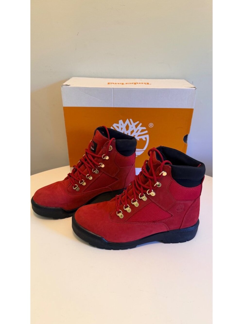 Timberland Mens 6-Inch Waterproof Field Boot Dark Red Nubuck Size 8.5 M